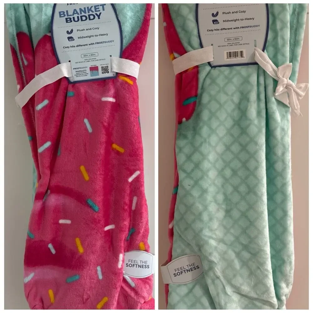 FrostBuddy Blanket Buddy ICE CREAM DRIP Sprinkles 50x60” Kids Pink Aqua Blue NEW